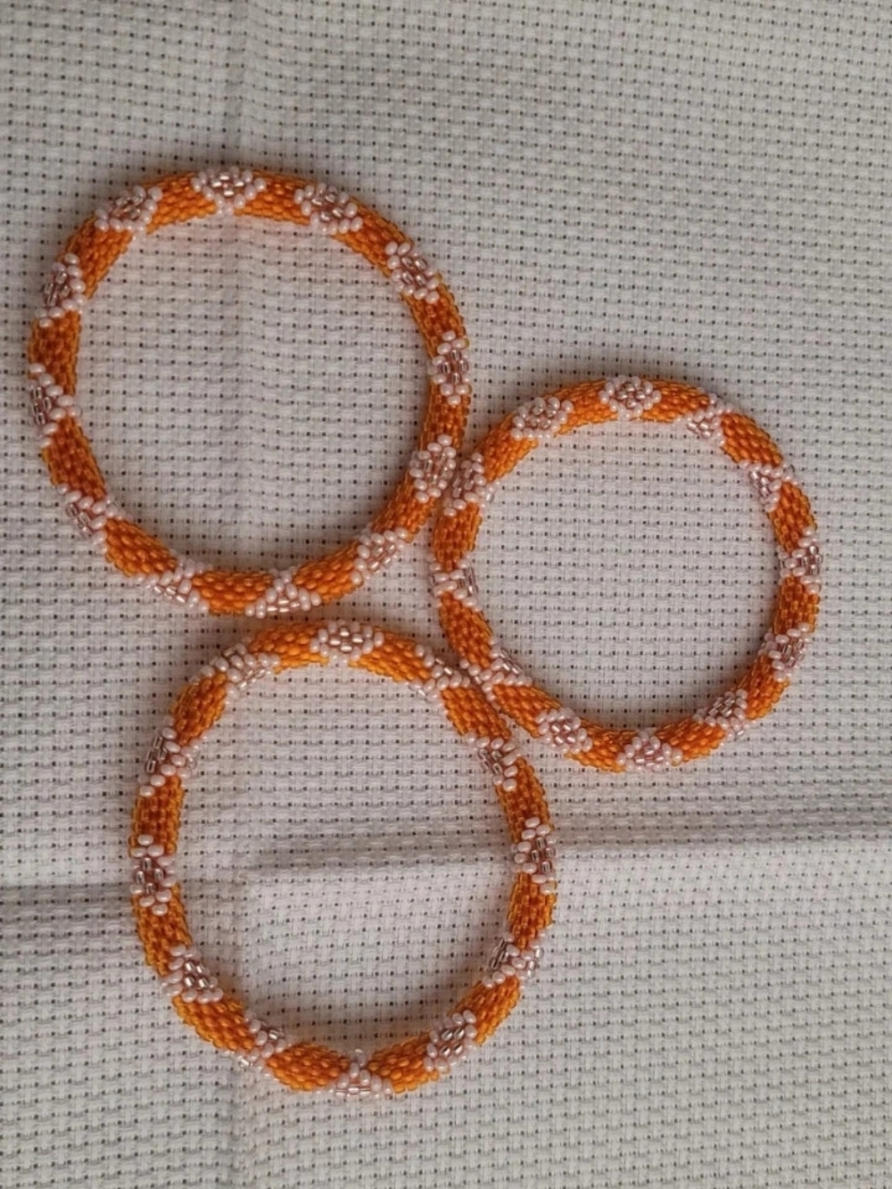 Handmade Orange and White Beaded Bangle Bracelet - Women Jewelry